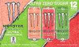 Monster Ultra Variety Pack, Ultra Watermelon + Ultra Paradise + Ultra Peachy Keen 16 fl oz, Pack of 12