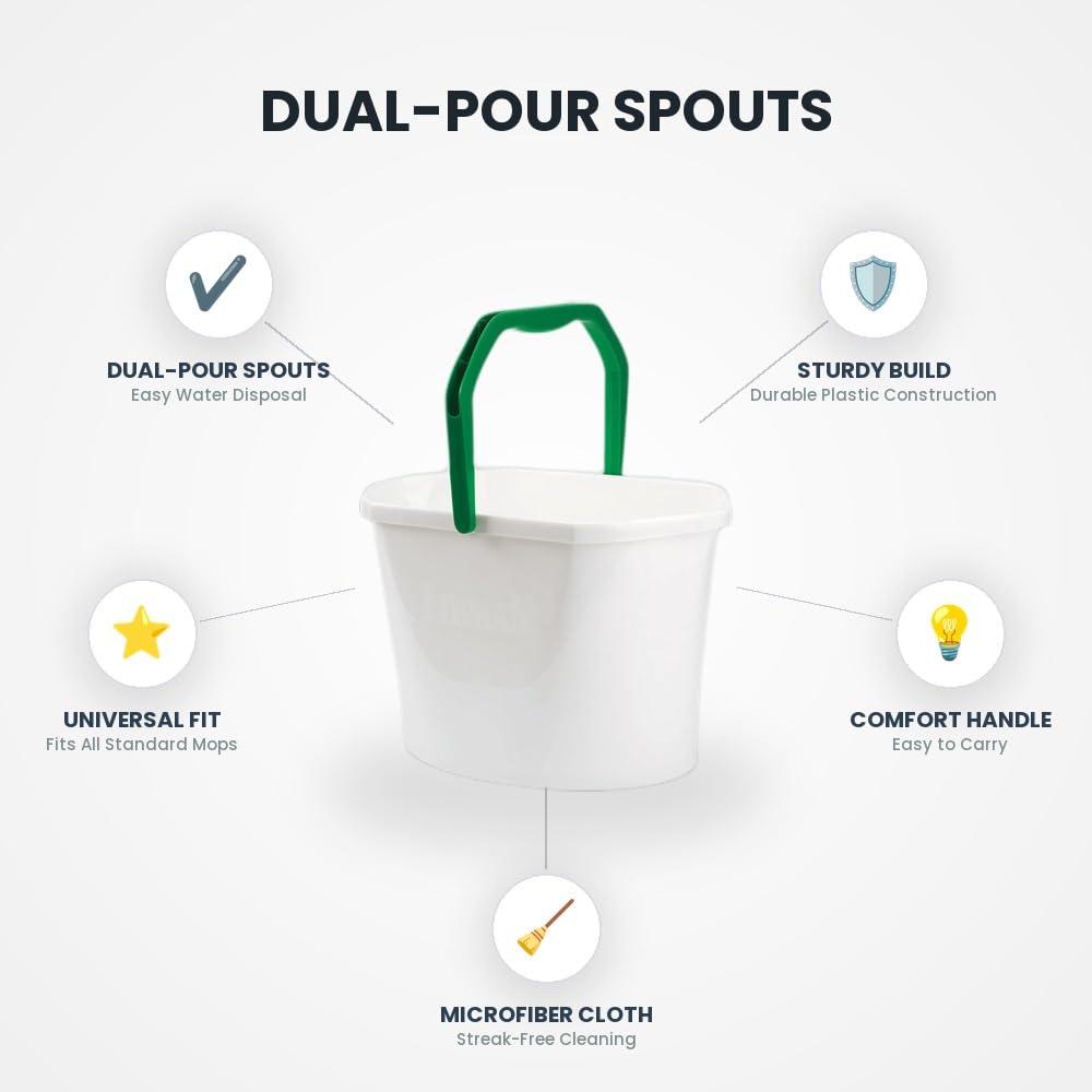 [6 Pack] 3.5 gal Utility Bucket White with Microfiber Cloth - Dual-Pour Spouts - Mop and Bucket Set, Cleaning Bucket, Utility Pail