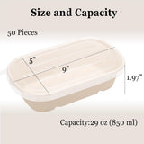Aksipo 50 Pack 29 Oz Disposable Meal Prep Containers with Lids, Rectangle Paper Bowls with Lids for Salad,Leftovers, Leak-proof To Go Box Cardboard