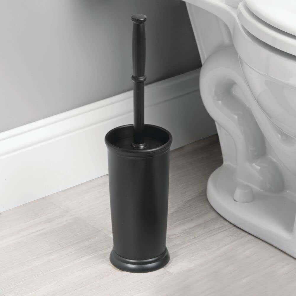 mDesign Toilet Bowl Brush and Holder - Covered Bathroom Toilet Brush - Standing Toilet Bowl Scrubber in Modern Holder - Compact, Space Saving, Deep