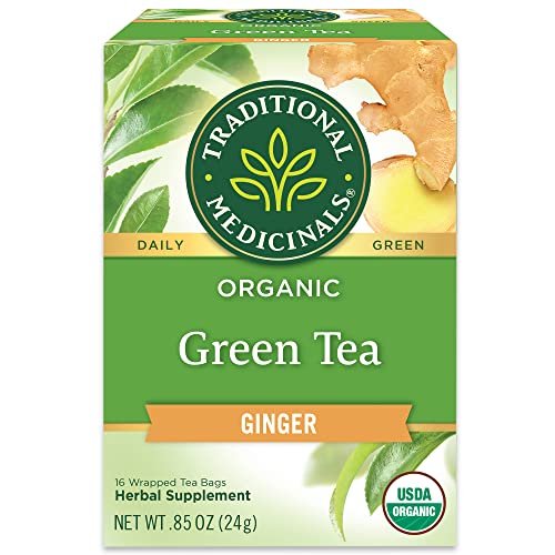 Traditional Medicinals Tea, Organic Green Tea Ginger - Promotes Healthy Digestion, Occasional Nausea & Indigestion Relief - Kosher, Non-GMO - 16 Tea