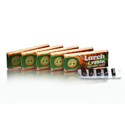 Siberian Larch Resin, Natural Gum, No Sugar, Non-Gmo, 5 Packs (25 Pieces)