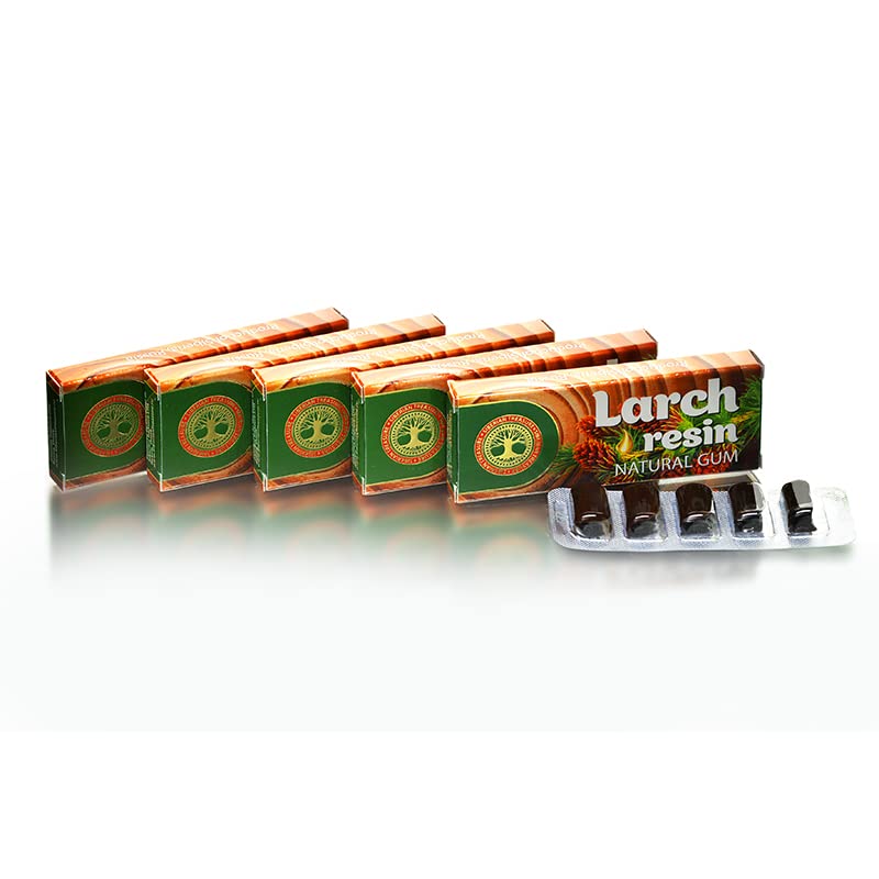 Siberian Larch Resin, Natural Gum, No Sugar, Non-Gmo, 5 Packs (25 Pieces)