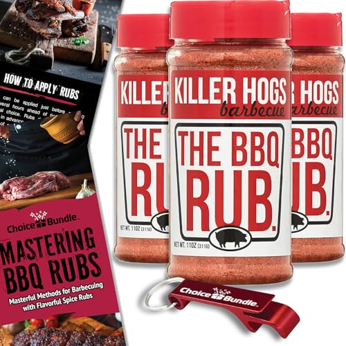 Killer Hogs The BBQ Rub Premium Barbecue Spice & Seasoning 3 pk (33 oz) + BBQ Guide & Bottle Opener (5 Items)!