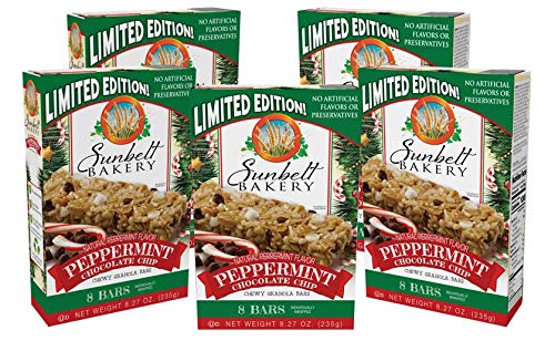 Sunbelt Bakery Peppermint Chocolate Chip Chewy Granola Bars, 5 Boxes, 40 Individually Wrapped Bars