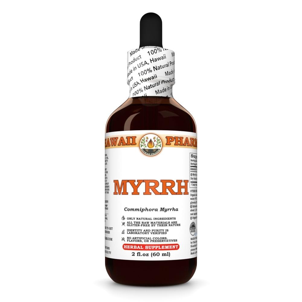 Hawaii Pharm Myrrh Liquid Extract, Professional Grade, Small Batch Crafted Myrrh (Commiphora myrrha) Tincture Herbal Supplement, 2x2 fl.oz