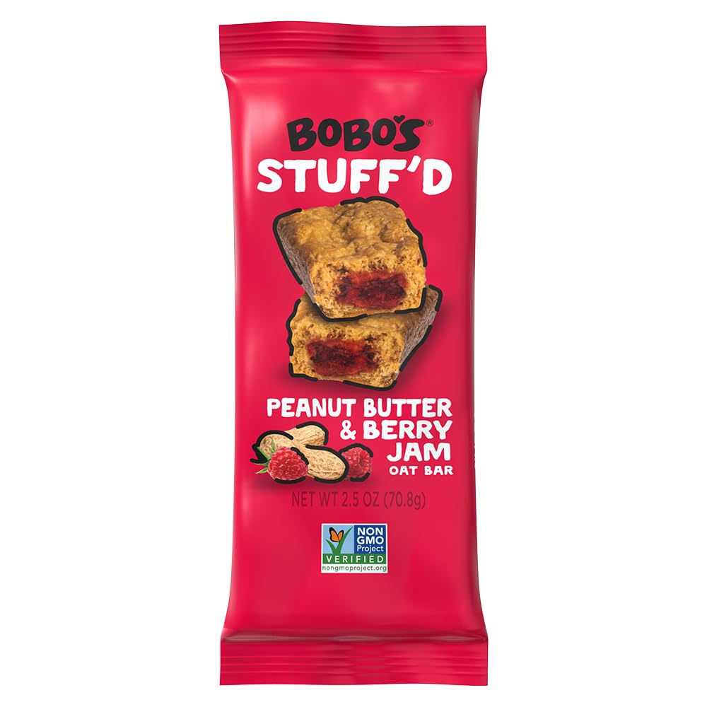 Bobo's Peanut Butter & Jelly Stuff'd Oat Bars, Simple Ingredients, Whole Grain Oats, Plant Based, Gluten Free Breakfast Bars, Non-GMO, Healthy Snacks