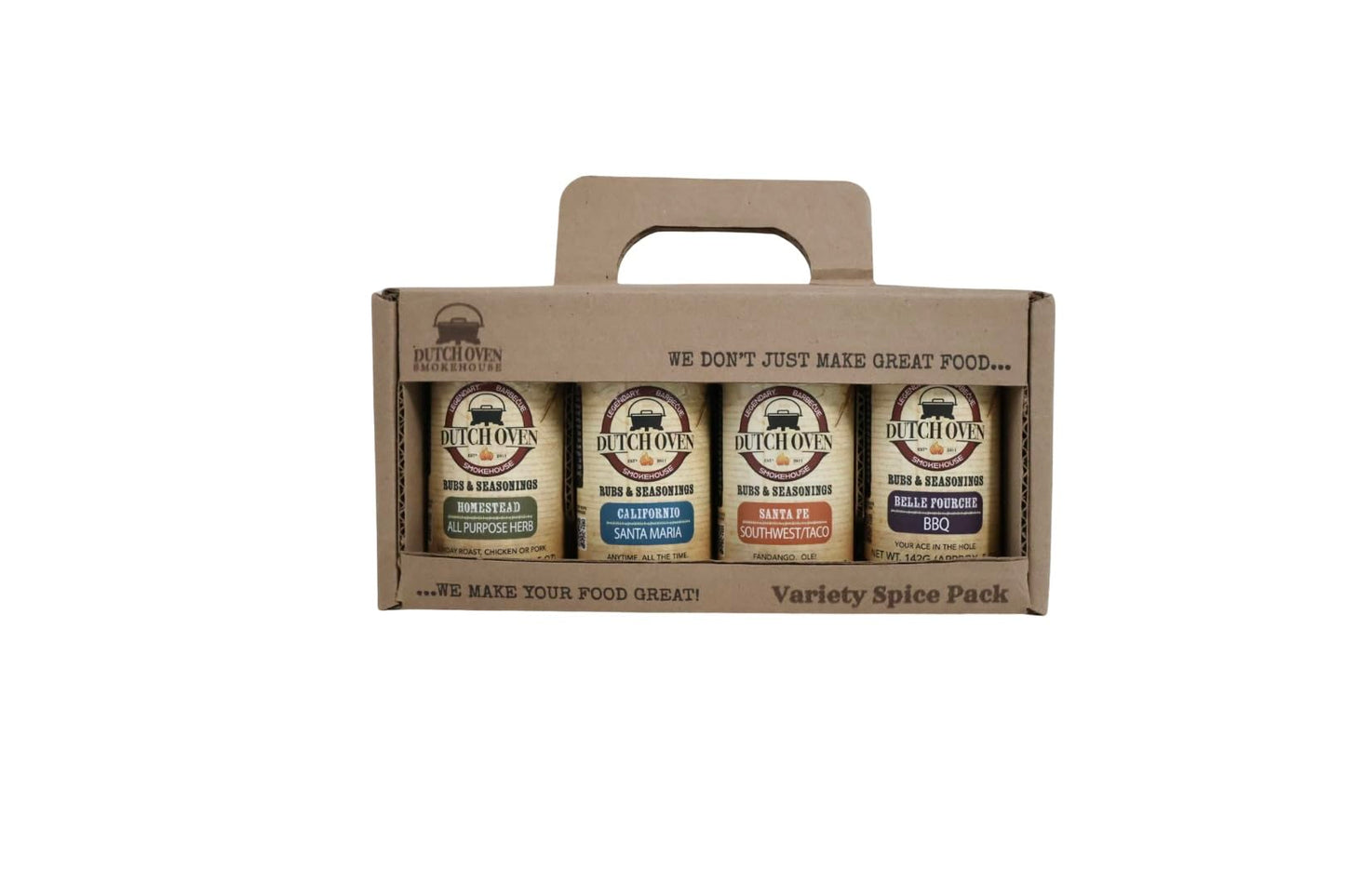 Dutch Oven Variety Spice Gift Pak II 4-pack 5.5 oz Belle Fourche, Homestead, Californio, Santa Fe - All-Natural Seasoning Set for Beef, Pork, Chicken