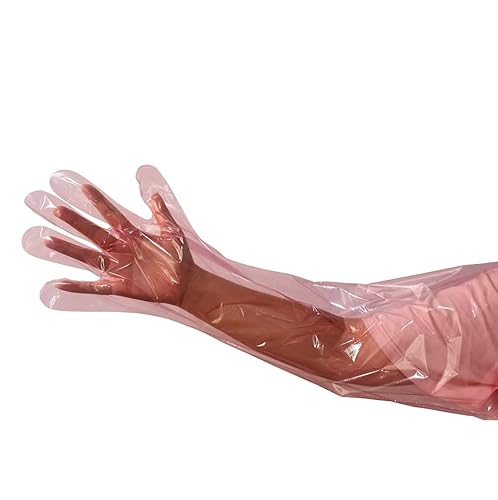 BUBQD 50PCS Veterinary Artificial Insemination Gloves Long Rectal Breeder Sleeve Disposable Gloves 34 Inch Calving Field Dressing Shoulder