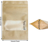 100 Pcs Kraft Paper Stand Up Pouches 4.7X7.9 Inch, Resealable Ziplock Bags with Window, Small Business Food Storage Bags for Coffee Bean, Snacks