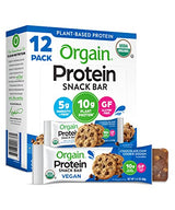 Orgain Organic Vegan Protein Bars, Chocolate Chip Cookie Dough - 10g Plant Based Protein, Low Calorie Healthy Snacks, No Lactose or Soy Ingredients