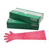 MODUODUO Disposable Gloves 100pcs Long Sleeve Shoulder Length 35”Vinyl Gloves for Cleaning Housework (Red)