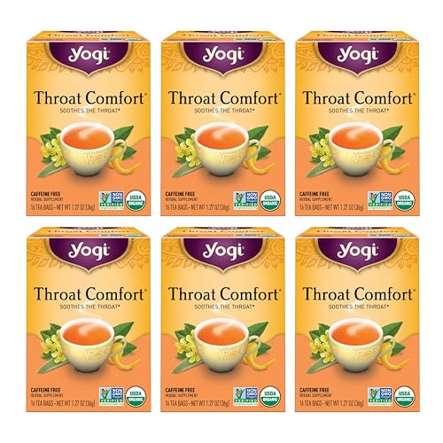 Yogi Tea - Throat Comfort (6 Pack) - Soothes the Throat with Wild Cherry Bark, Licorice Root, Mullein, and Ginger - Caffeine Free - 96 Organic Herbal