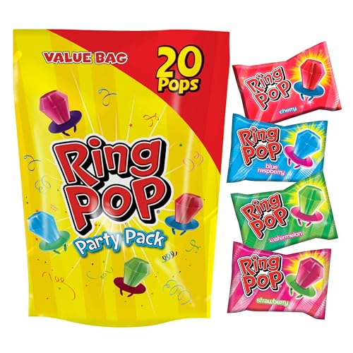 Ring Pop Lollipops - Bulk Candy Individually Wrapped Suckers Variety Party Pack- 20 Count w/Assorted Flavors - Hard Candy for Party Favors, Kids