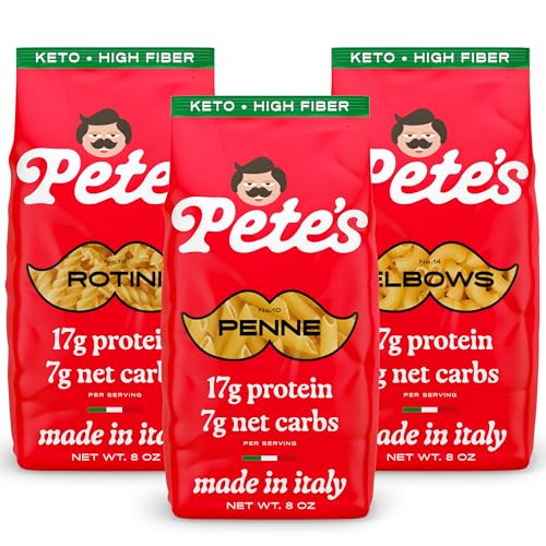 Low Carb, Protein Pasta Variety | Penne, Rotini, Elbow Macaroni with 17g Protein, 7g Carbs | Healthy, Keto Pasta Made in Italy | 3-Pack, 8oz - Pete’s