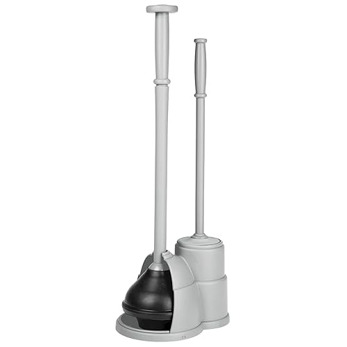 mDesign Plunger and Brush Set for Toilet Bowl - Hidden, Modern Toilet Brush and Plunger Set with Caddy - Brush Cleaner and Plunger Combo with Holder