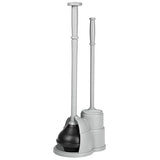 mDesign Plunger and Brush Set for Toilet Bowl - Hidden, Modern Toilet Brush and Plunger Set with Caddy - Brush Cleaner and Plunger Combo with Holder