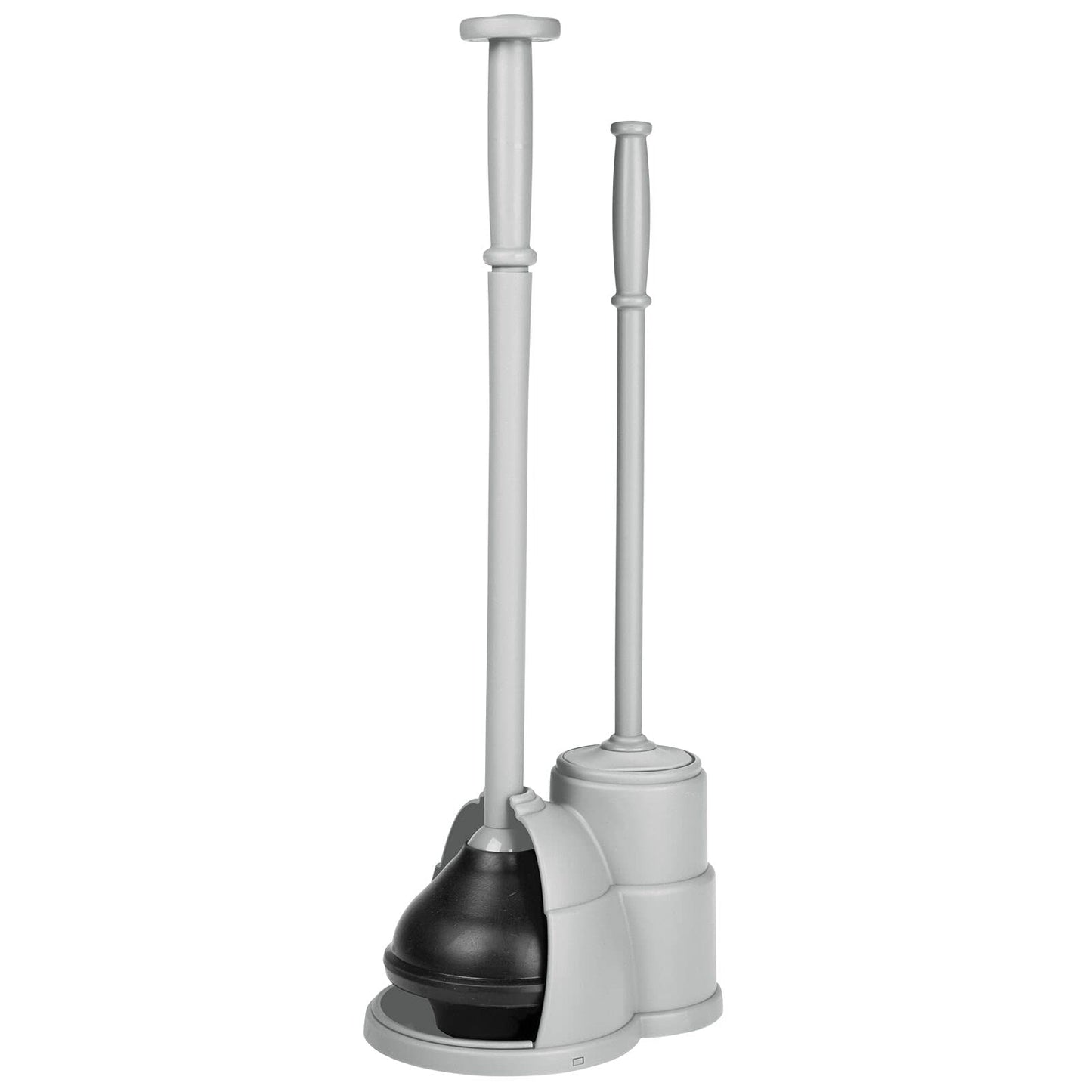 mDesign Plunger and Brush Set for Toilet Bowl - Hidden, Modern Toilet Brush and Plunger Set with Caddy - Brush Cleaner and Plunger Combo with Holder