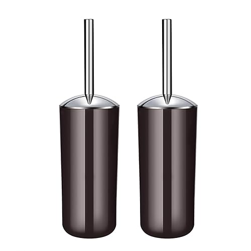 Toilet Brush and Holder Set of 2 | Great Value 2-Pack for Multiple Bathrooms | Sturdy Reinforced Handle for Durability | Discreet Enclosed Caddy |