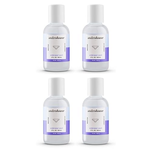Undershower underwear detergent bundle. Travel size. 2 fl oz bottles, pack of 4. Undershower is designed to wash your underwear and swimwear in the