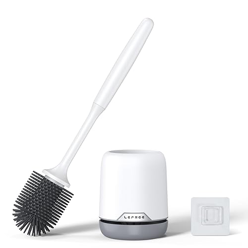 Lefree Silicone Toilet Brush and Holder, Bathroom Cleaner Brush Set, Non-Slip Handle Toilet Bowl Brush with TPR Soft Bristle, Wall Mounted/Floor