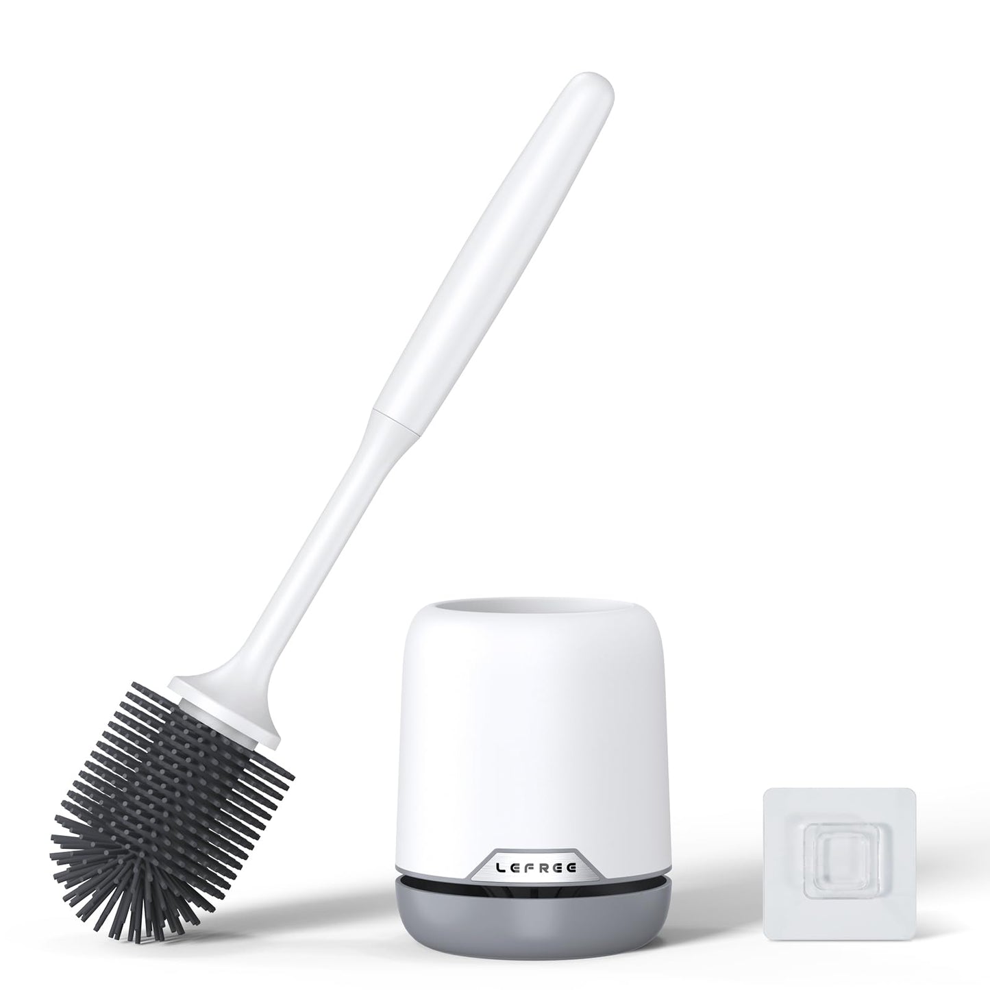 Lefree Silicone Toilet Brush and Holder, Bathroom Cleaner Brush Set, Non-Slip Handle Toilet Bowl Brush with TPR Soft Bristle, Wall Mounted/Floor