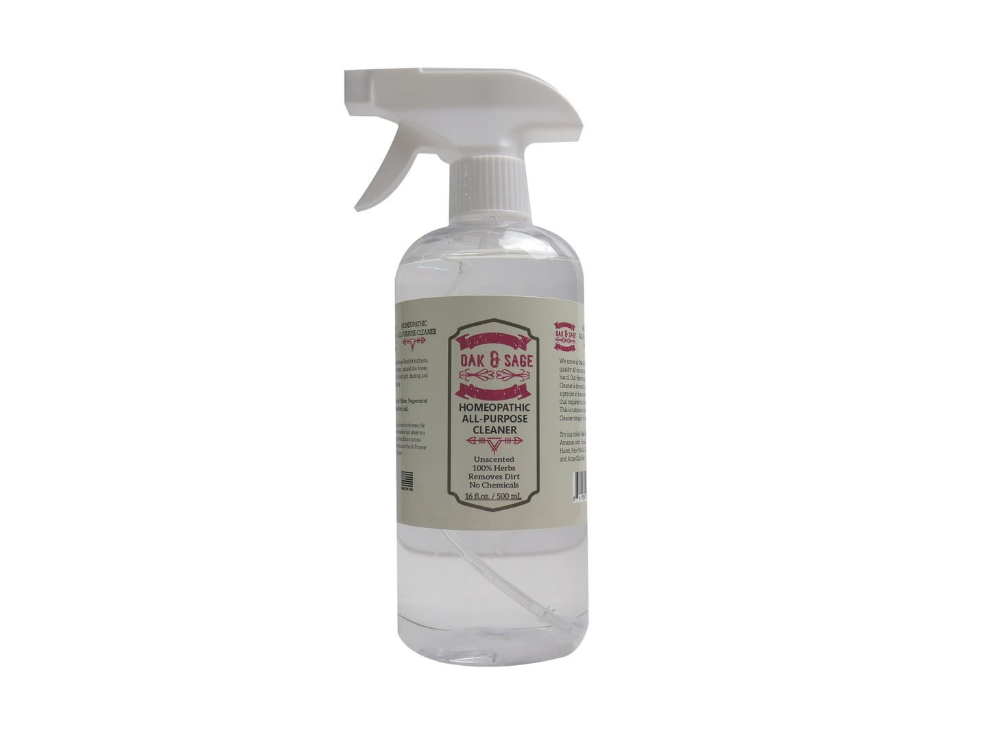 Oak & Sage Homeopathic All-Purpose Cleaner - Unscented - 16oz, 100% Herbs, No Alcohol, No Chemicals
