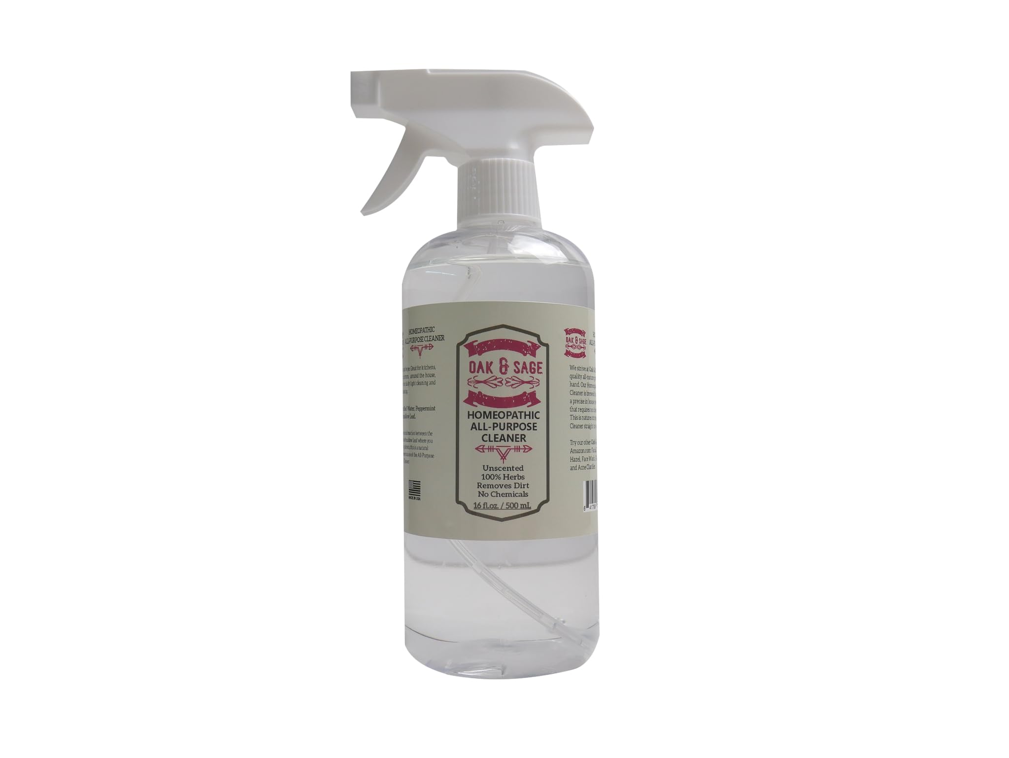 Oak & Sage Homeopathic All-Purpose Cleaner - Unscented - 16oz, 100% Herbs, No Alcohol, No Chemicals