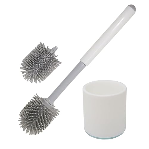 Don Aslett Silicone Toilet Bowl Brush Set (Gray) Includes Slim Brush Holder, Sturdy Handle, & 2 Replacement Heads with Durable Silicone Bristles |