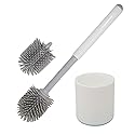 Don Aslett Silicone Toilet Bowl Brush Set (Gray) Includes Slim Brush Holder, Sturdy Handle, & 2 Replacement Heads with Durable Silicone Bristles |