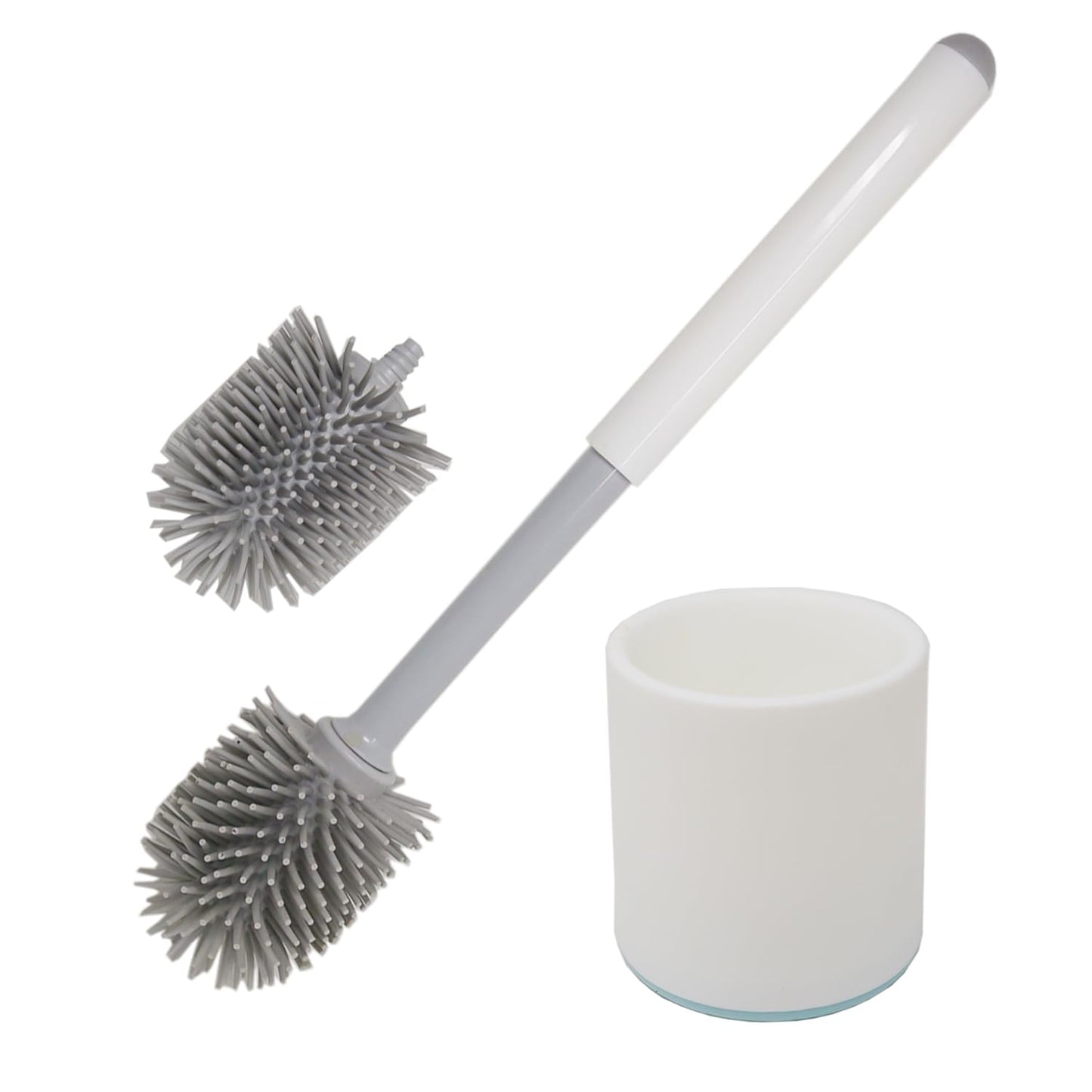 Don Aslett Silicone Toilet Bowl Brush Set (Gray) Includes Slim Brush Holder, Sturdy Handle, & 2 Replacement Heads with Durable Silicone Bristles |