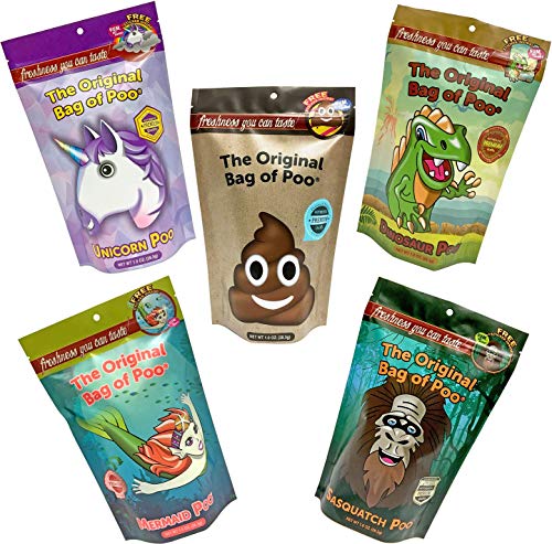The Original Bag of Poo®, Novelty Poop Cotton Candy Gag Gift (Mythical Variety Pack) Assorted flavors. Free stickers inside.