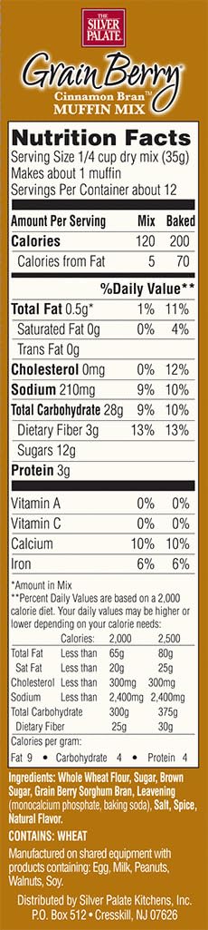 The Silver Palate Grain Berry Muffin Mix, Whole Grain Bran, Cinnamon Bran 15 oz(pack of 3)