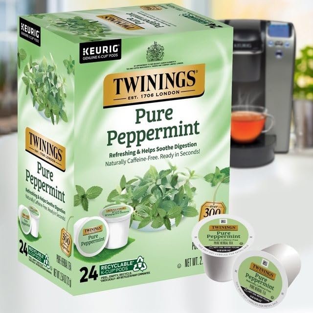 Twinings Pure Peppermint Tea Single Serve K-Cup Pods for Keurig, Naturally Caffeine Free, Made with 100% Pure Peppermint, 24 Count (Pack of 4)