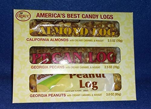 Crown Candy Three Great Logs Bundle - Almond Log, Pecan Log, and Peanut Log
