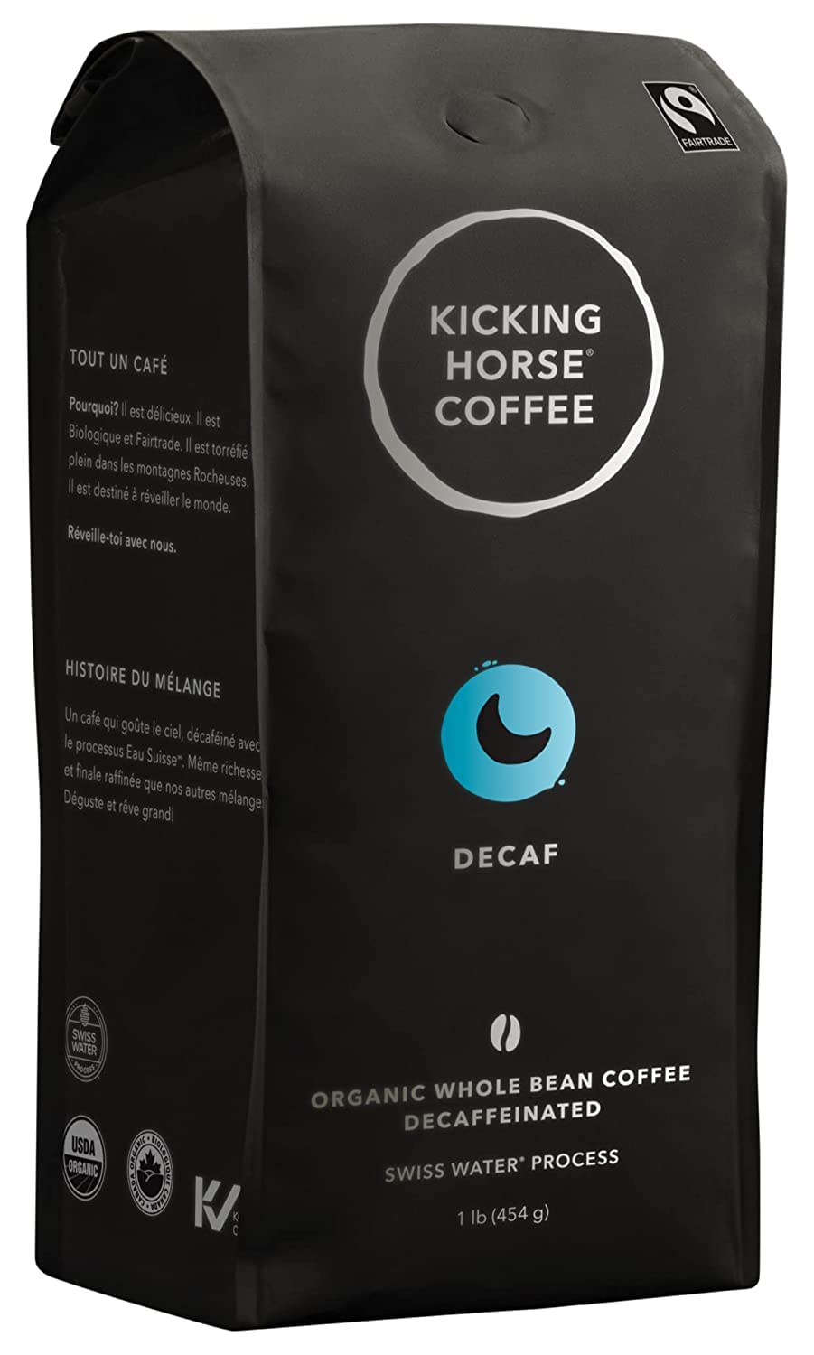Kicking Horse Coffee, Decaf, Swiss Water Process, Dark Roast, Whole Bean, 1 lb - Certified Organic, Fairtrade, Kosher Coffee