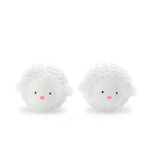 Kikkerland Set of Two Reusable Dryer Buddies for Laundry - Fabric Softener Dryer Balls - Control Static, Remove Wrinkles, Dry Clothes Faster, Lambs