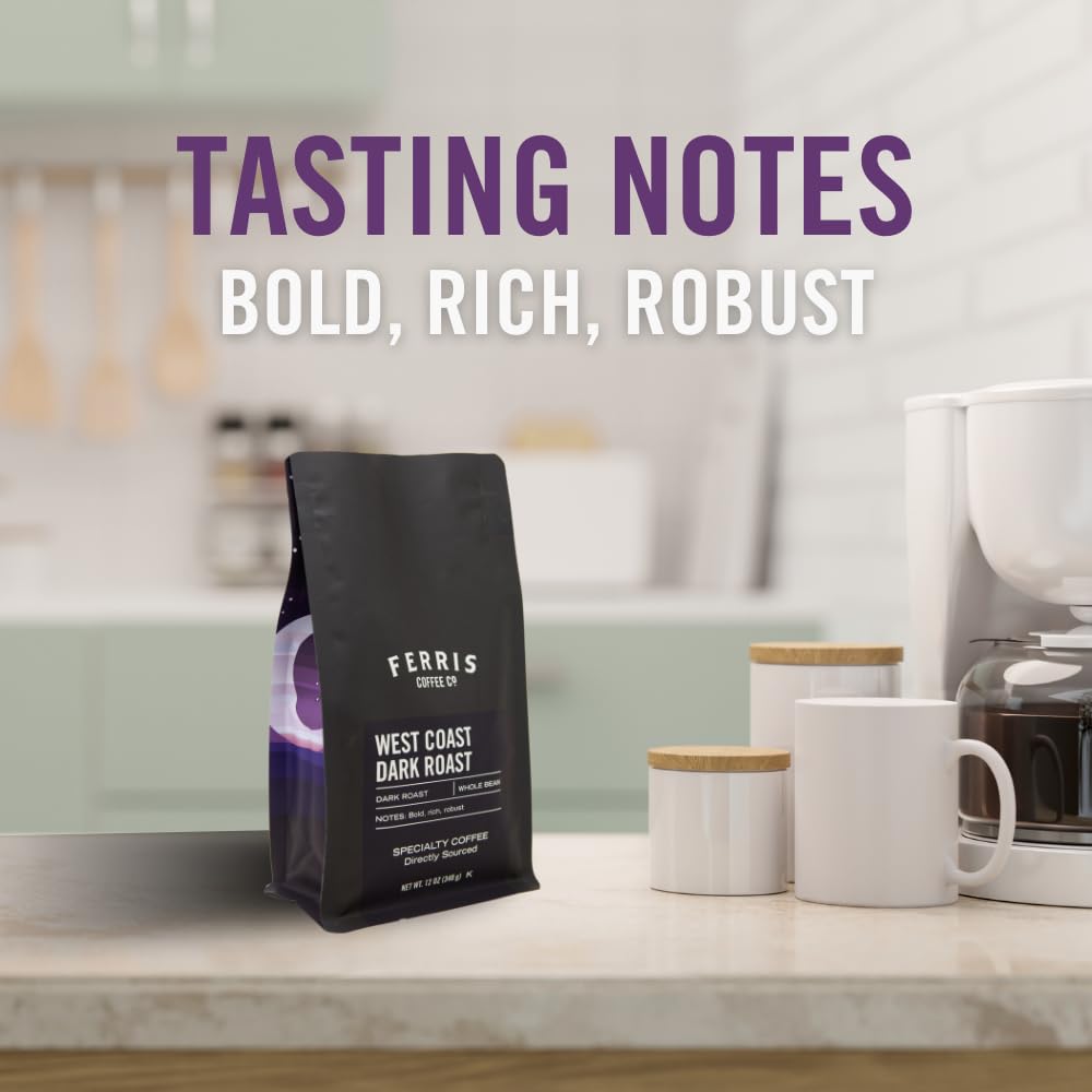 Ferris Coffee & Nut Co. West Coast Blend Gourmet Dark Roast Coffee Beans - Specialty Roasted Whole Bean Coffee for Espresso, French Press, Drip