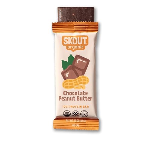 Skout Organic Plant-Based Protein Bars Chocolate Peanut Butter (12 Pack) 10g Protein - Vegan Protein Bars - Only 5 Ingredients - Easy Snack - Gluten