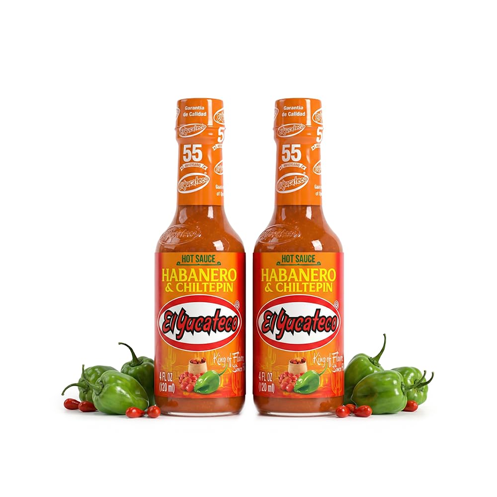 El Yucateco Habanero Chiltepin, Hot Sauce, Authentic Mexican Chile Habanero Sauce, 4 fl oz (120 ml), Gluten Free (Pack of 2)