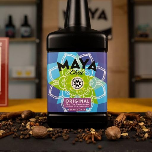 Maya Chai Tea Concentrate, Heritage Recipe, Original, 64 Ounce with White Pump