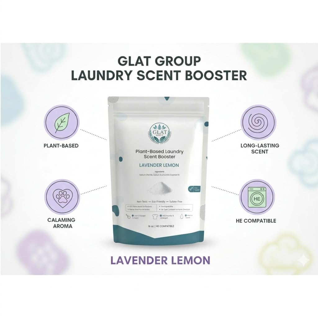 GLAT Group Plant-Based Laundry Scent Booster (Powder) - Lavender Lemon | Fast-Dissolving, No Residue | Natural, Calming, Long-Lasting Fresh Scent |