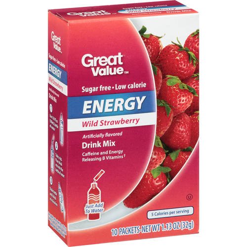 Great Value Energy Drink Mix Variety Bundle, 0.88-1.13 oz box with 10 Drink Packets (Pack of 4) includes 1-Box Blueberry Acai + 1-Box Wild Strawberry