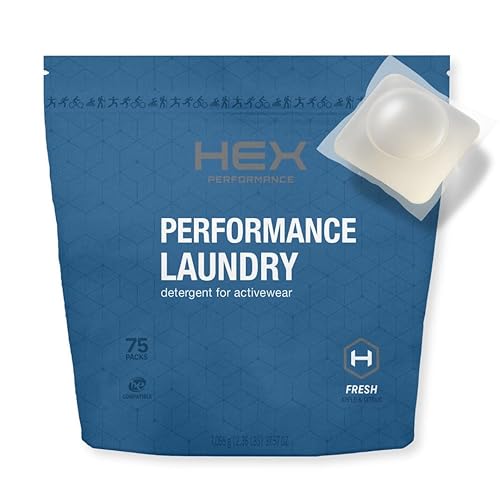 HEX Performance Laundry Detergent Packs, Fresh Scent, 75 Count - Activewear Detergent Pods for Odor & Sweat Removal, Concentrated Sport Wash, HE