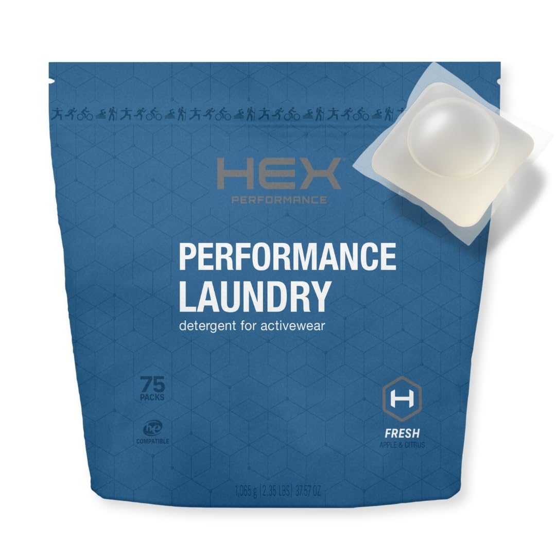 HEX Performance Laundry Detergent Packs, Fresh Scent, 75 Count - Activewear Detergent Pods for Odor & Sweat Removal, Concentrated Sport Wash, HE