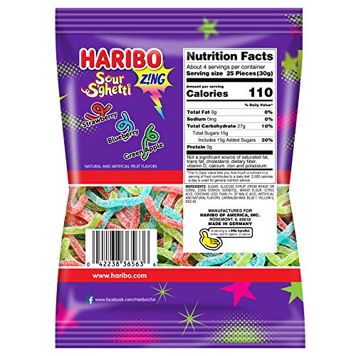 Haribo Gummi Candy, Z!ING Sour S'Ghetti, 4 oz. Bag (Pack of 12)