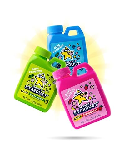 Sneaky Stardust Gum Powder - Sour Green Apple, Blue Raspberry, and Strawberry Flavors - Fun Candy That Turns Into Chewing Gum (1.94 oz Each) (3)