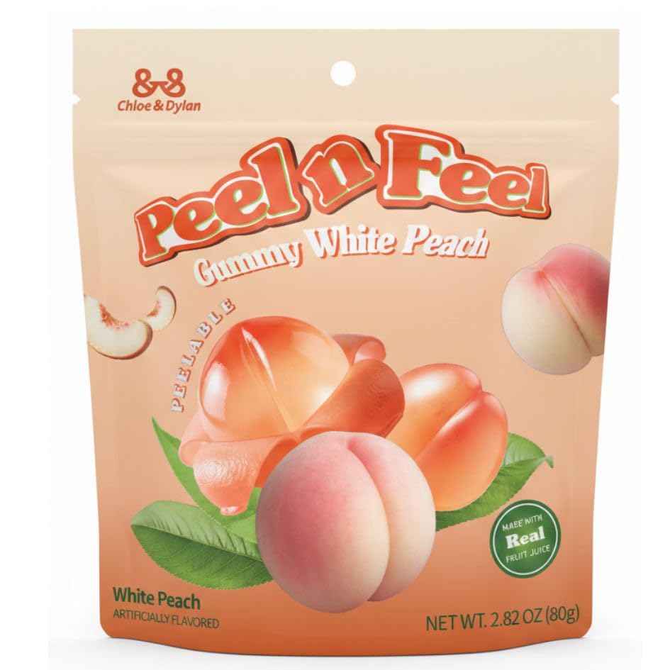 Peel n Feel Gummy White Peach Jelly, Peelable Gummies with Real White Peach Juice, 3 packs 8.47oz