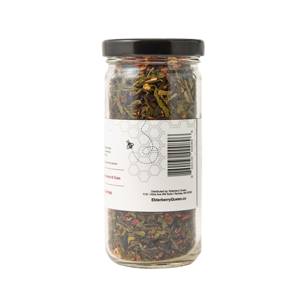 Strawberry Loose Leaf Green Tea, Pure Natural Herbal Tea Blend with Elderberry and Hibiscus (2 ounce)