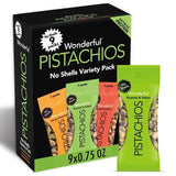 Wonderful Pistachios No Shells, 3 Flavors Mixed Variety Pack of 9 (0.75 Ounce), Roasted & Salted Nuts (4), Chili (3), Honey (2), Protein Snacks